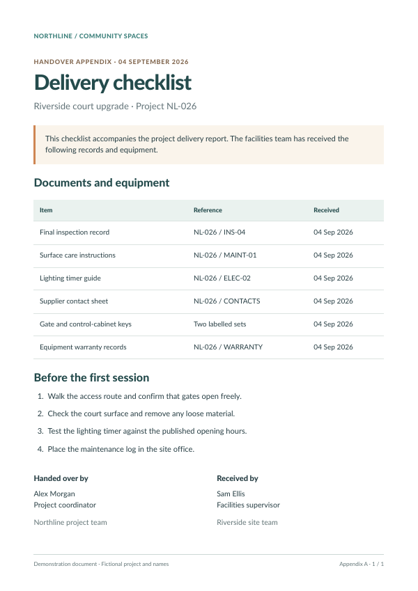 Second PDF — delivery checklist